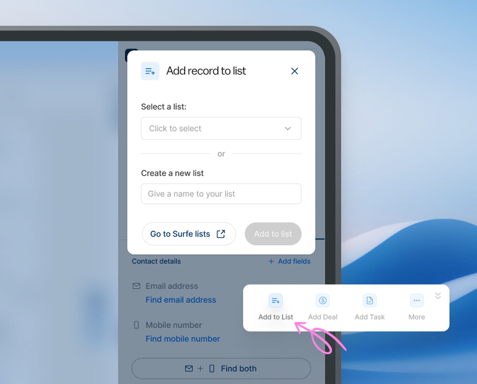 Add to List from the Side Panel interface preview