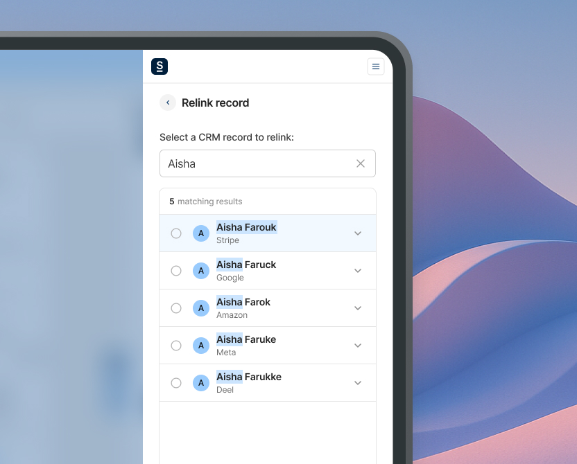 Link, relink and unlink CRM records interface preview