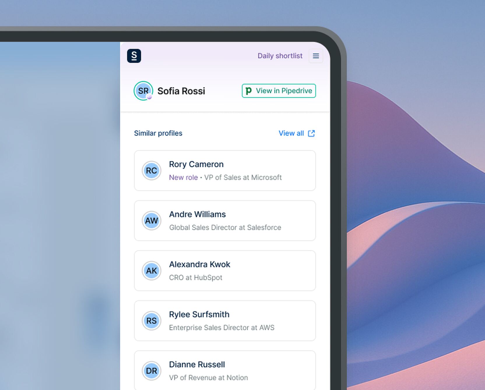 Similar Profiles in the Side Panel interface preview